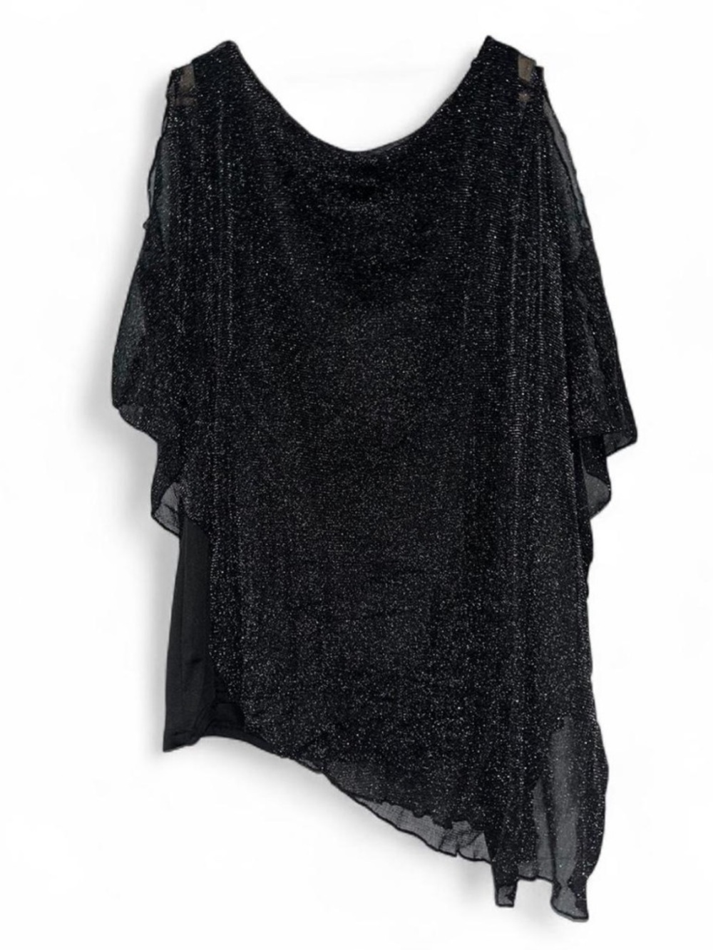 Sold-Zomva Plus Size 3x Sparkly Black Cold Shoulder Asymmetrical Blouse